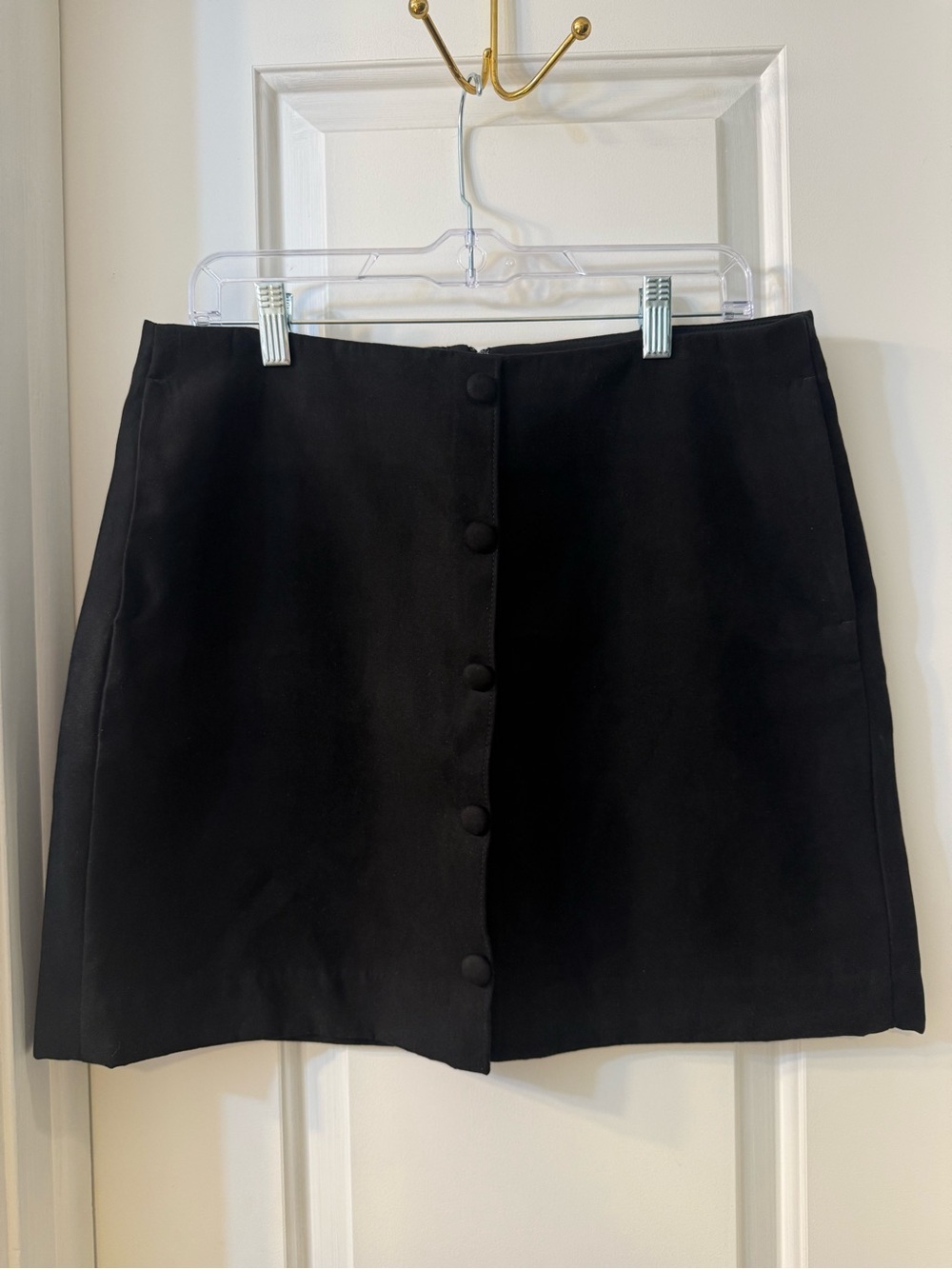 J. Crew Black Button-Front Suede Mini Skirt